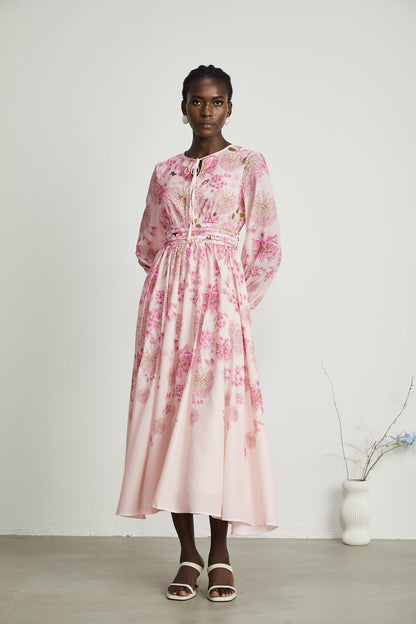 Yvette pink floral-print midi dress