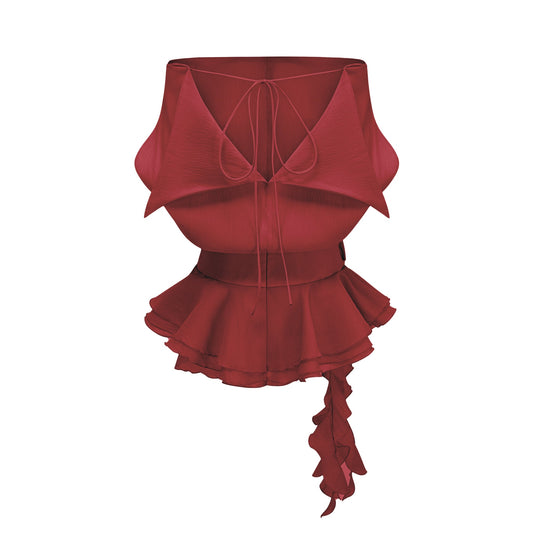 Amélie Red Floral Appliqué Flounced Mini Dress