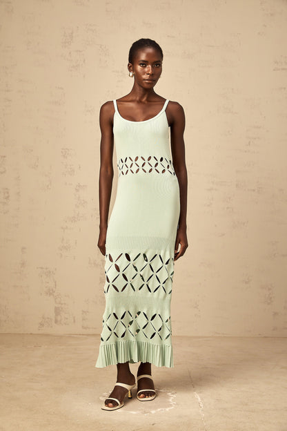 Léonore green cut-out knitted maxi dress