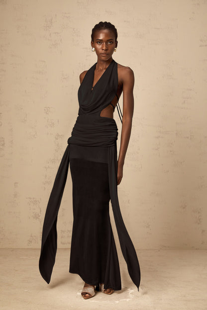 Déotille halterneck backless maxi dress in Black