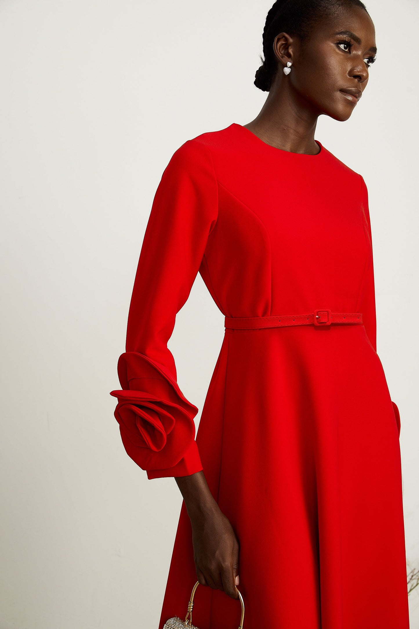 Aurelia red long-sleeve floral dress