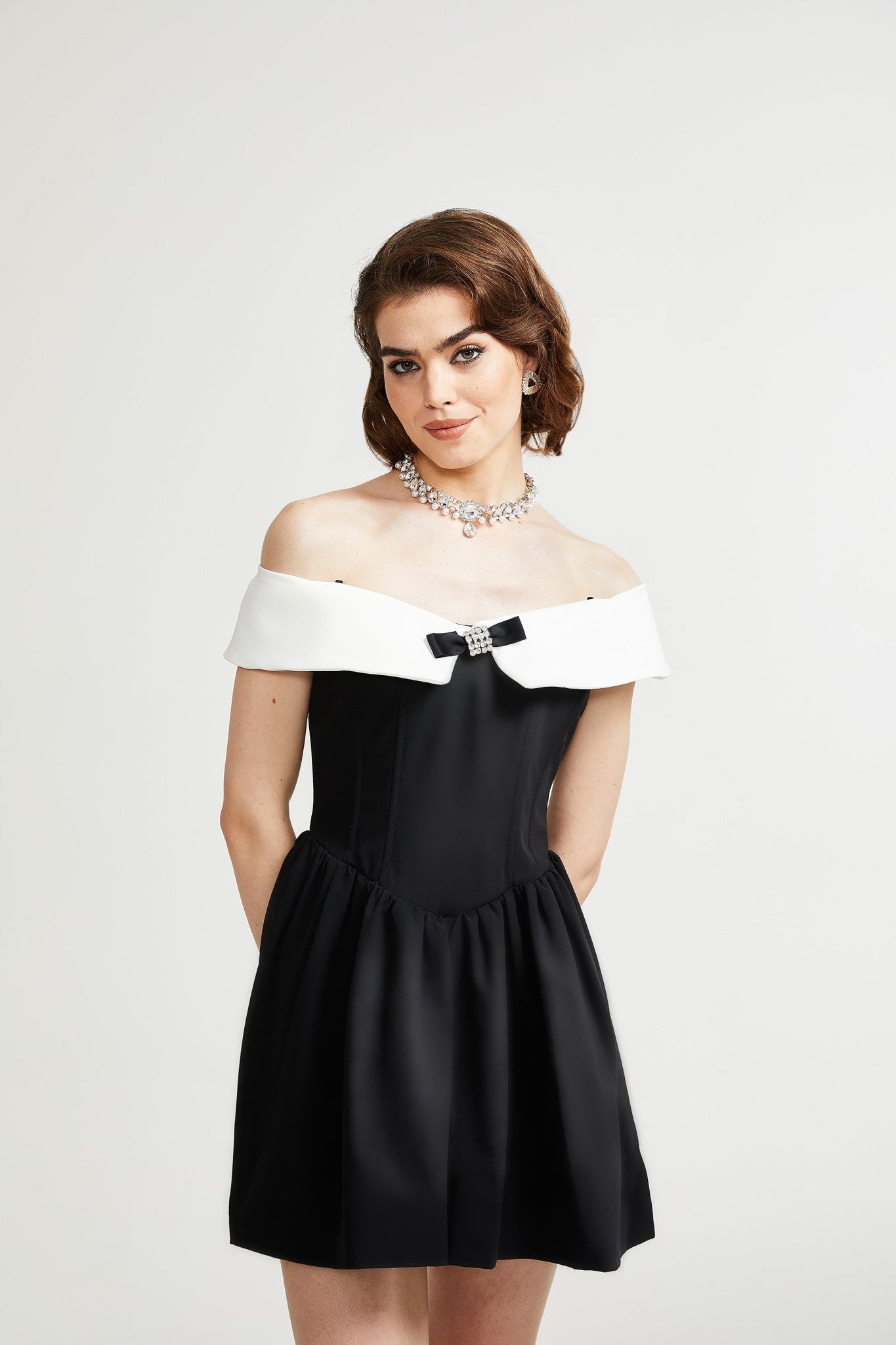 Deniece Black Off-The-Shoulder Mini Dress