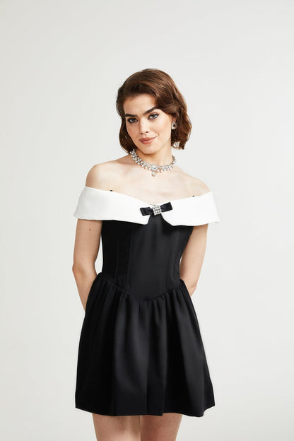 Deniece Black Off-The-Shoulder Mini Dress