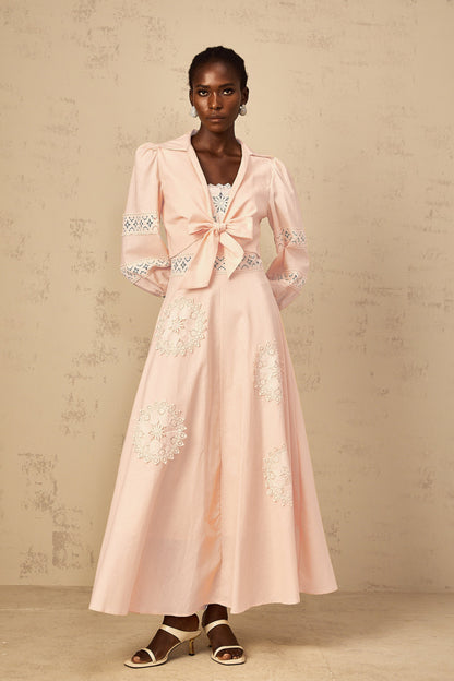 Romy Pink Floral Embroidered Blouse & Dress Set