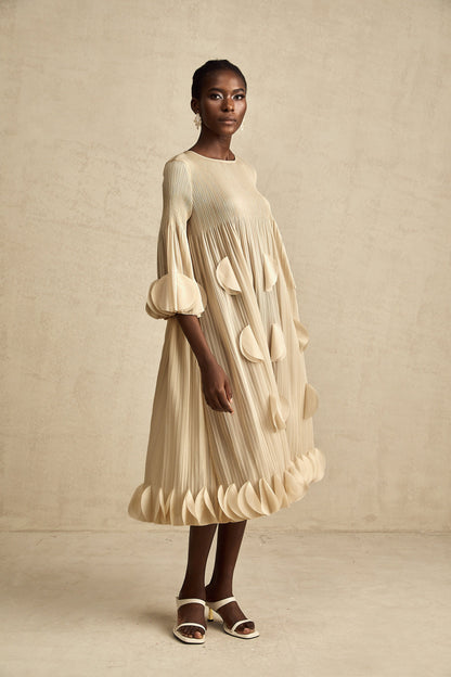 Alizée 3d-petal pleated midi dress