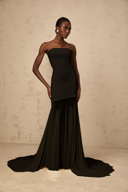 Josiane Black Off-shoulder Sheer Tulle Maxi Dress
