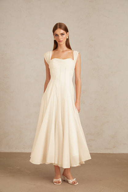 Érasme Cream White Flounced Midi dress