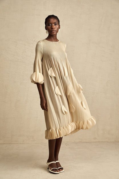 Alizée 3d-petal pleated midi dress