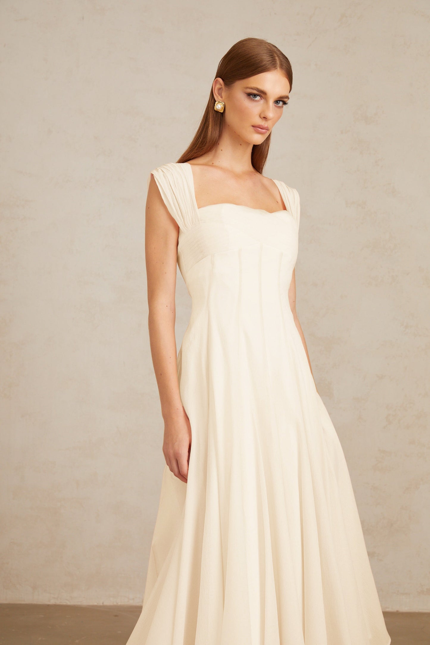 Érasme Cream White Flounced Midi dress