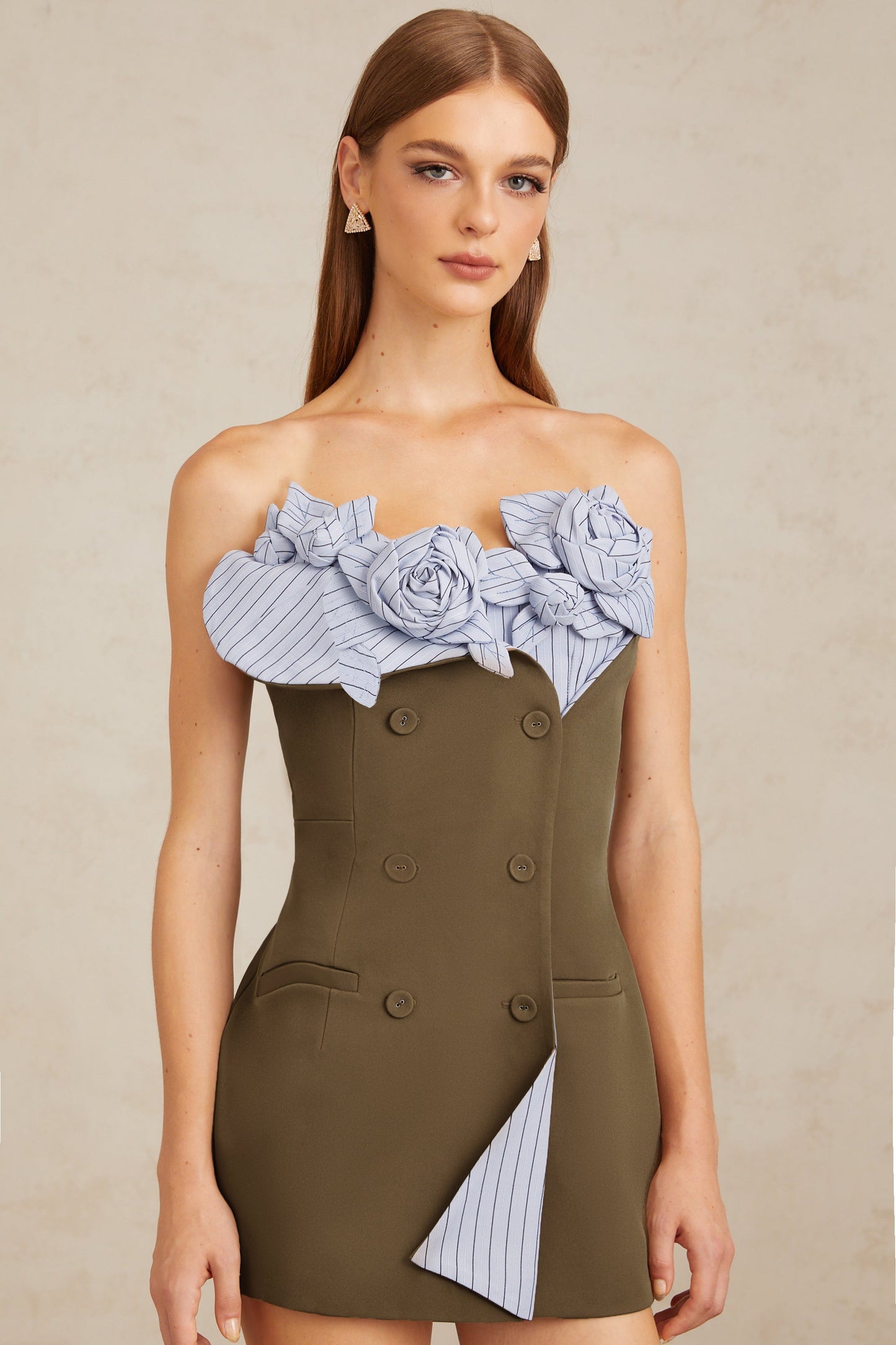 Johanna Brown Floral Panelled Mini Dress