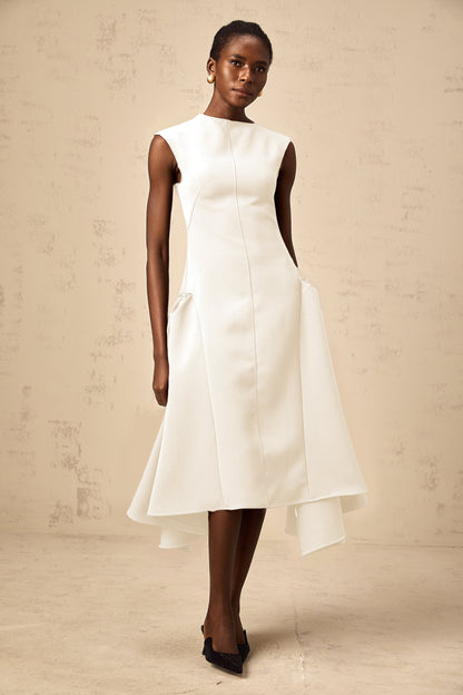 Jenifier white asymmetrical midi dress