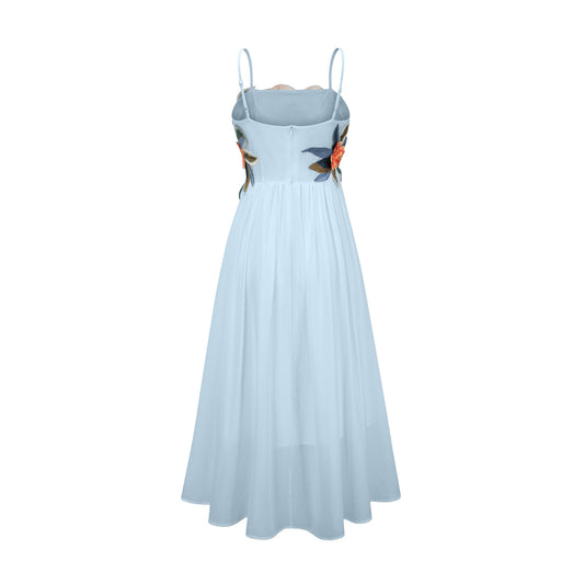 Josette floral-embroidered shirred maxi dress in Blue