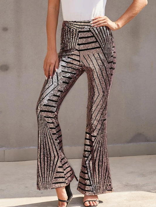 Fashion Sequin High Waist Flared Leg Pants