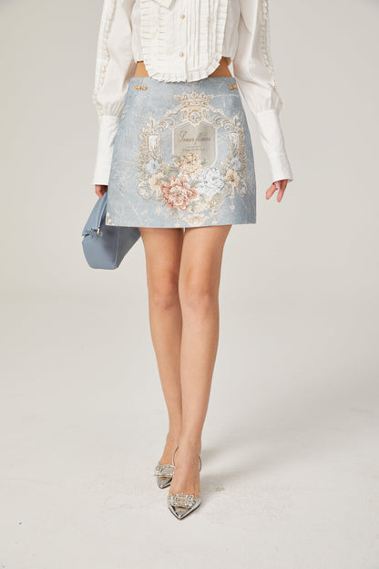 Aliénor blue embroidered mini skirt