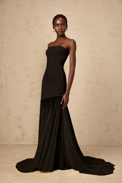 Josiane Black Off-shoulder Sheer Tulle Maxi Dress