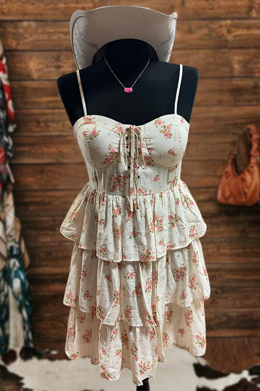 Floral Print Tiered Ruffle Mini Dress
