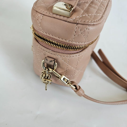 Christian Dior Dusty Pink Leather Cannage Micro Vanity Shoulder Bag