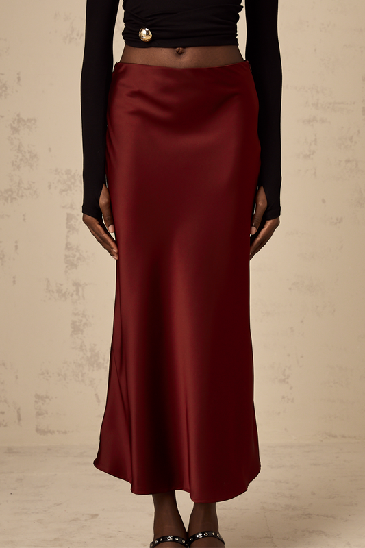 Vanessa red flared satin skirt
