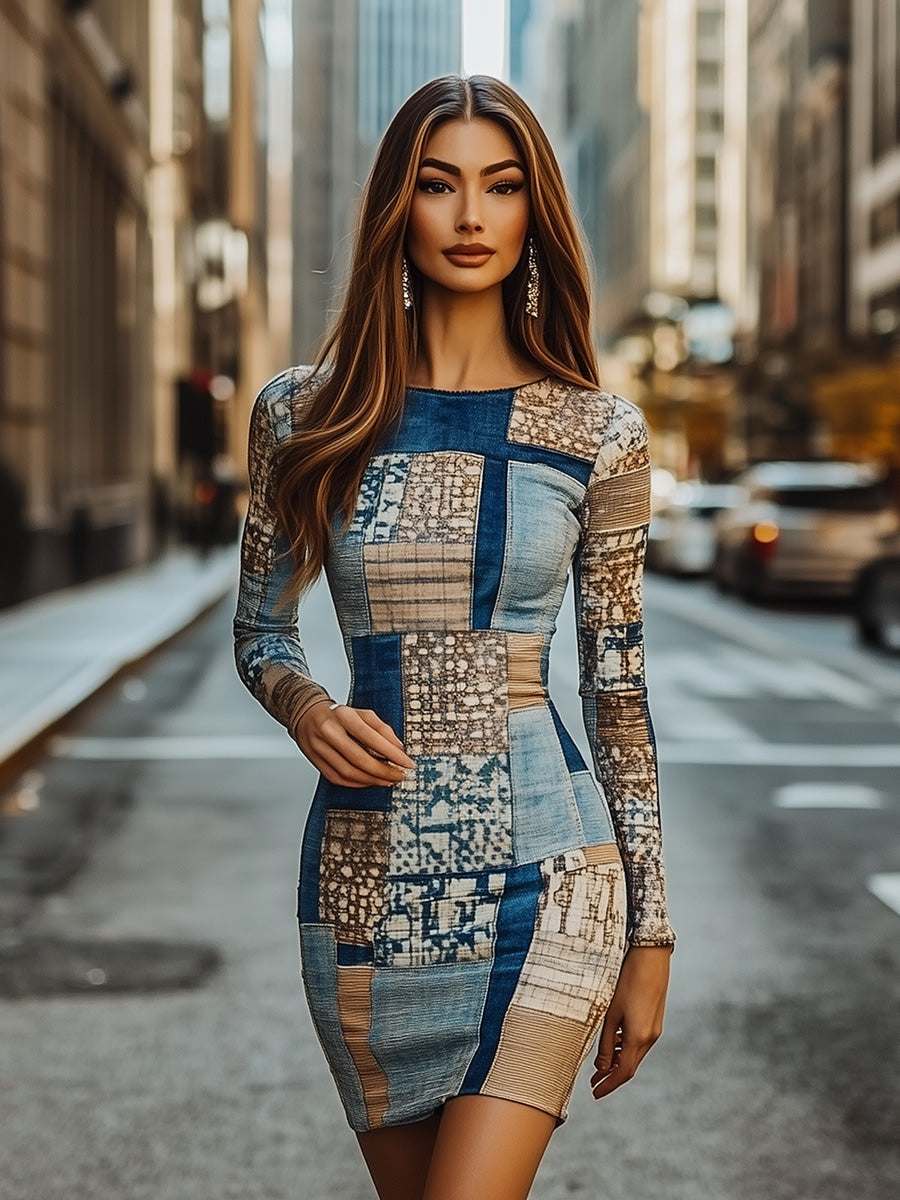 (clearance)Boho-Chic Patchwork Denim Dress