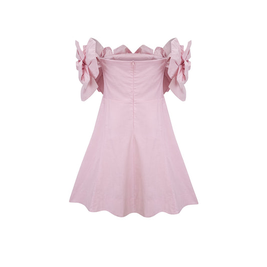 Juliette pink off-shoulder 3D-petal mini dress