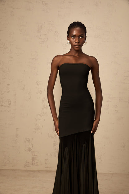 Josiane Black Off-shoulder Sheer Tulle Maxi Dress