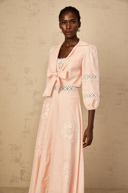 Romy Pink Floral Embroidered Blouse & Dress Set
