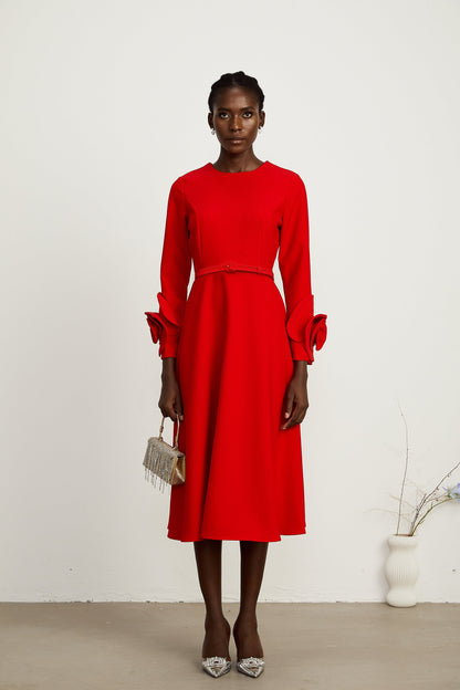 Aurelia red long-sleeve floral dress