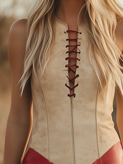 【24-hour shipping out】Elegant Retro Western Contrast Fringe Sleeveless Mini Dress