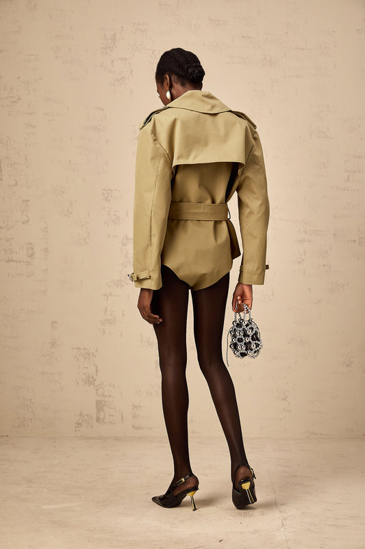 Chloe khaki double-breast belted bodysuit