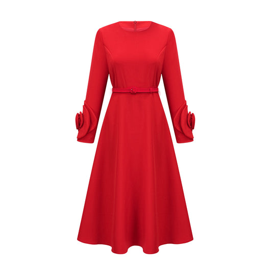 Aurelia red long-sleeve floral dress