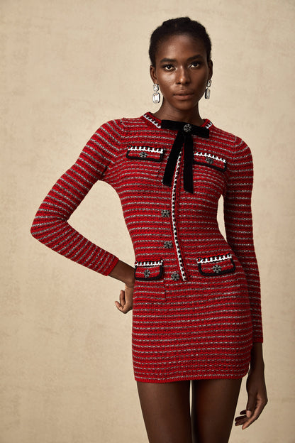 Faustine bow-detailed knit mini dress