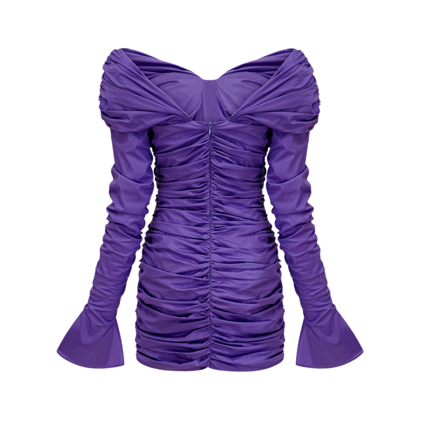 Apolline purple off-shoulder ruched mini dress