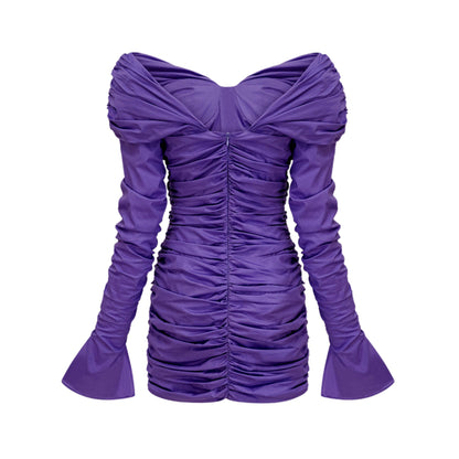 Apolline purple off-shoulder ruched mini dress