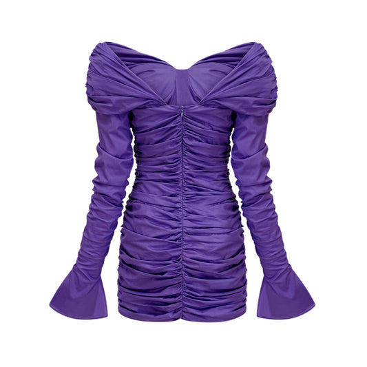 Apolline purple off-shoulder ruched mini dress