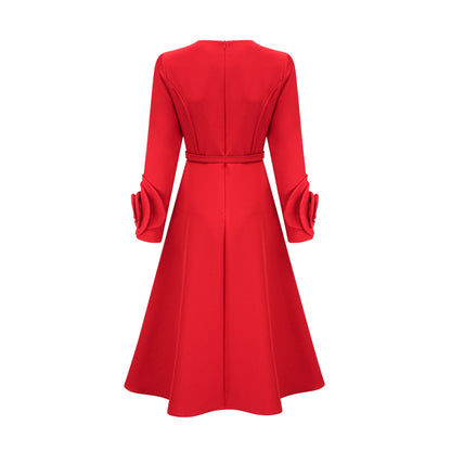 Aurelia red long-sleeve floral dress