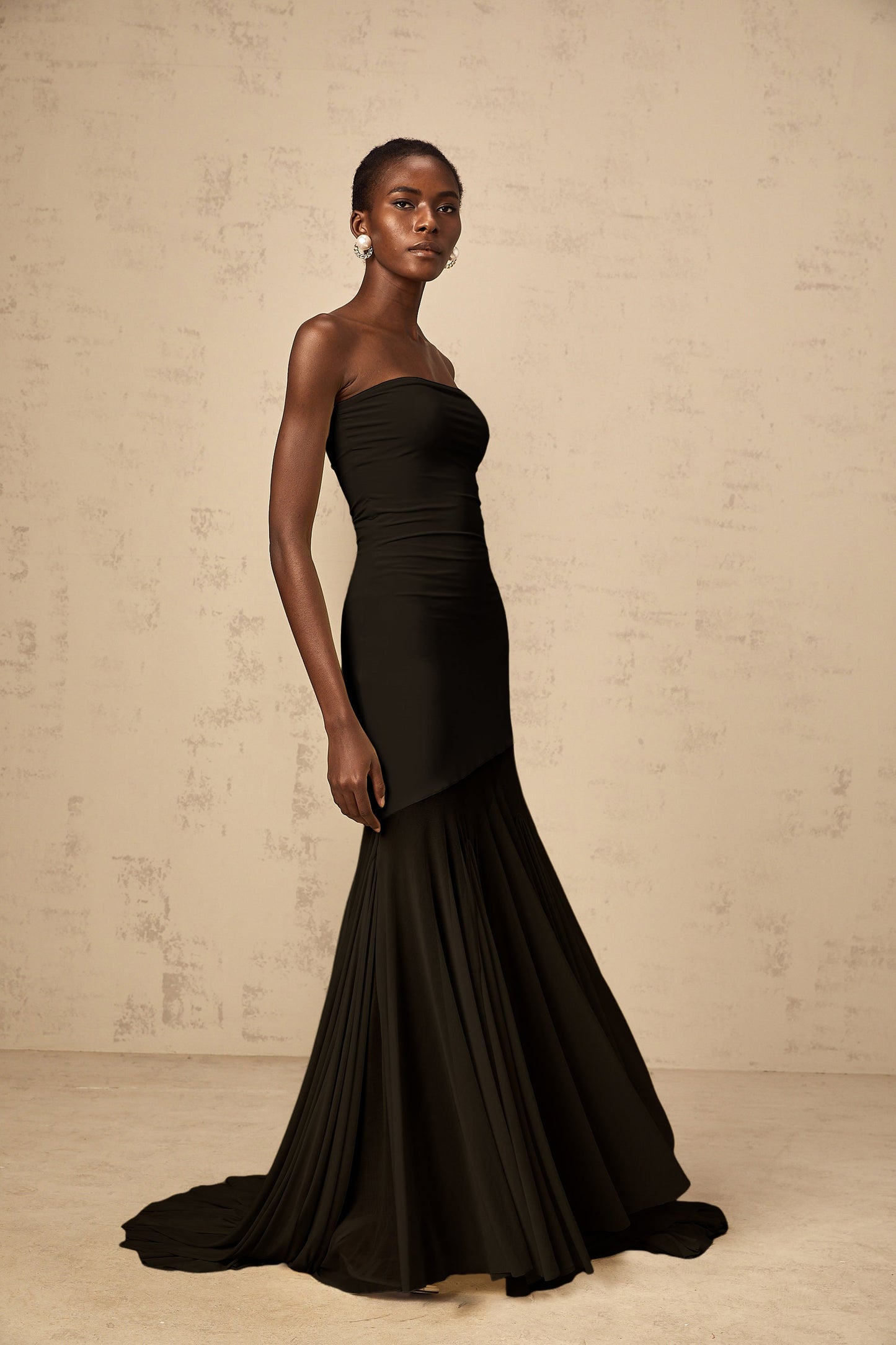 Josiane Black Off-shoulder Sheer Tulle Maxi Dress