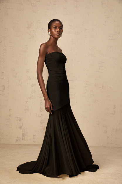 Josiane Black Off-shoulder Sheer Tulle Maxi Dress