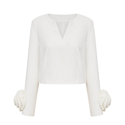 Hilaire white 3d-petal top & skirt matching set