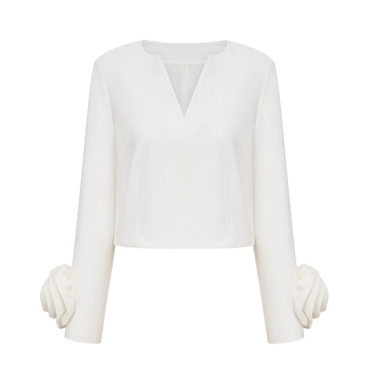Hilaire white 3d-petal top & skirt matching set