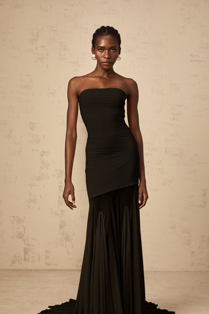 Josiane Black Off-shoulder Sheer Tulle Maxi Dress