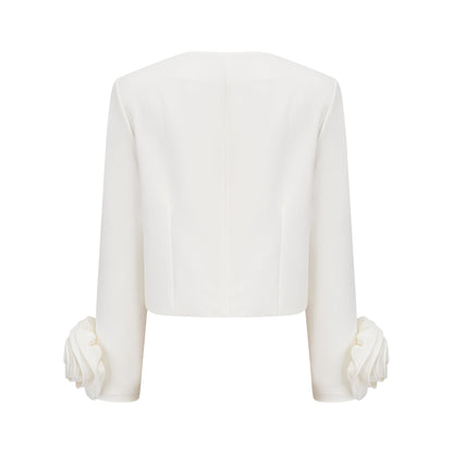 Hilaire white 3d-petal top & skirt matching set