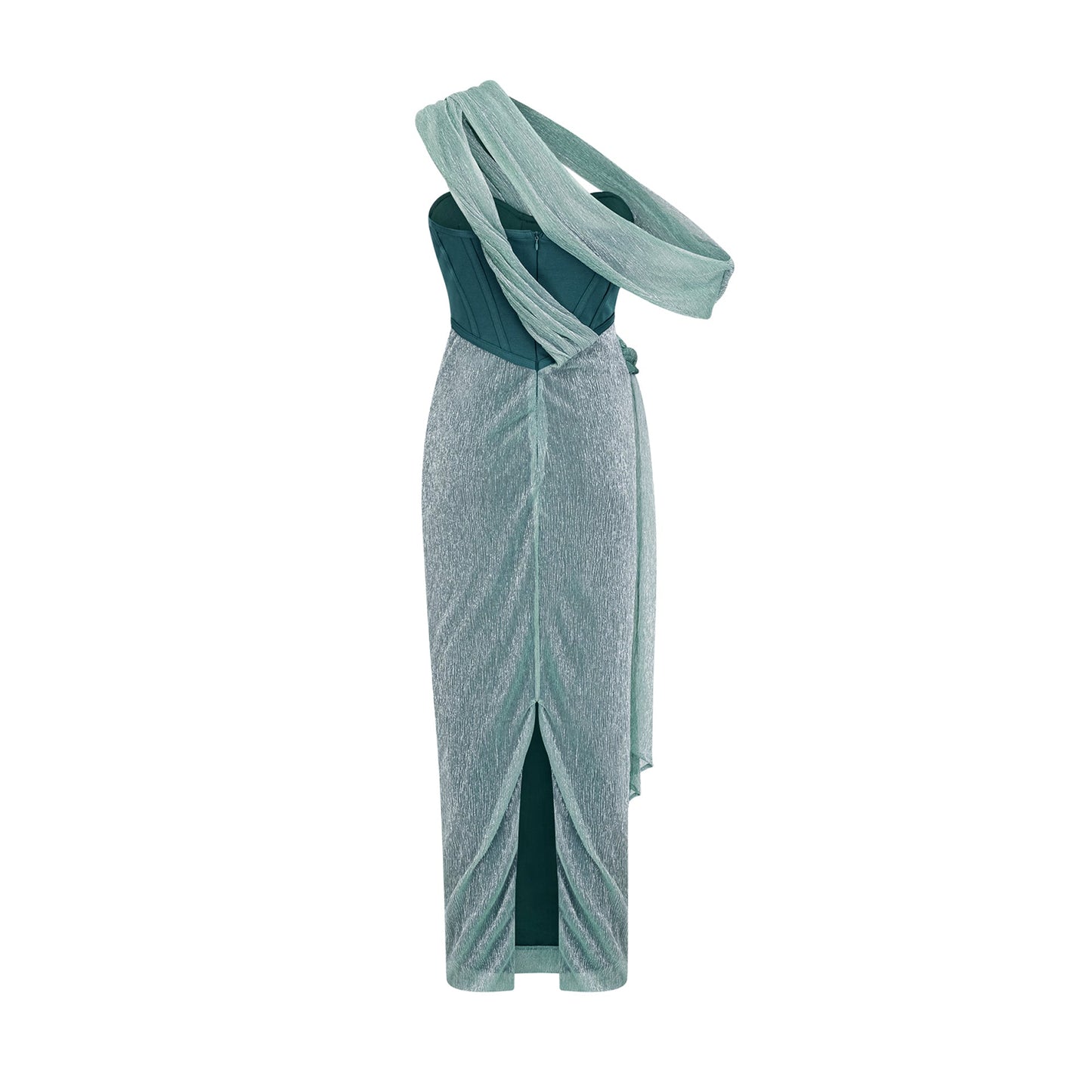 Delphine green ribbon-design corset maxi dress