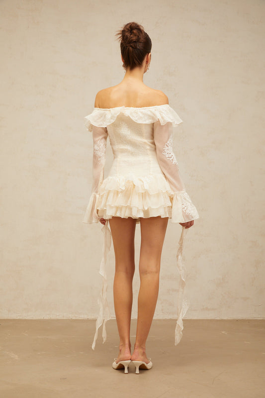 Désirée white off-shoulder embroidered mini dress