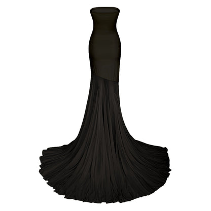 Josiane Black Off-shoulder Sheer Tulle Maxi Dress