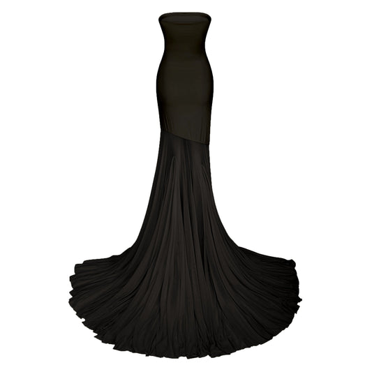 Josiane Black Off-shoulder Sheer Tulle Maxi Dress