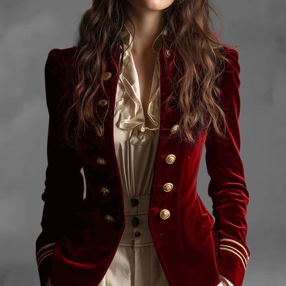 Formal Velvet Double Breasted Long Sleeve Striped Cuffs Jacket