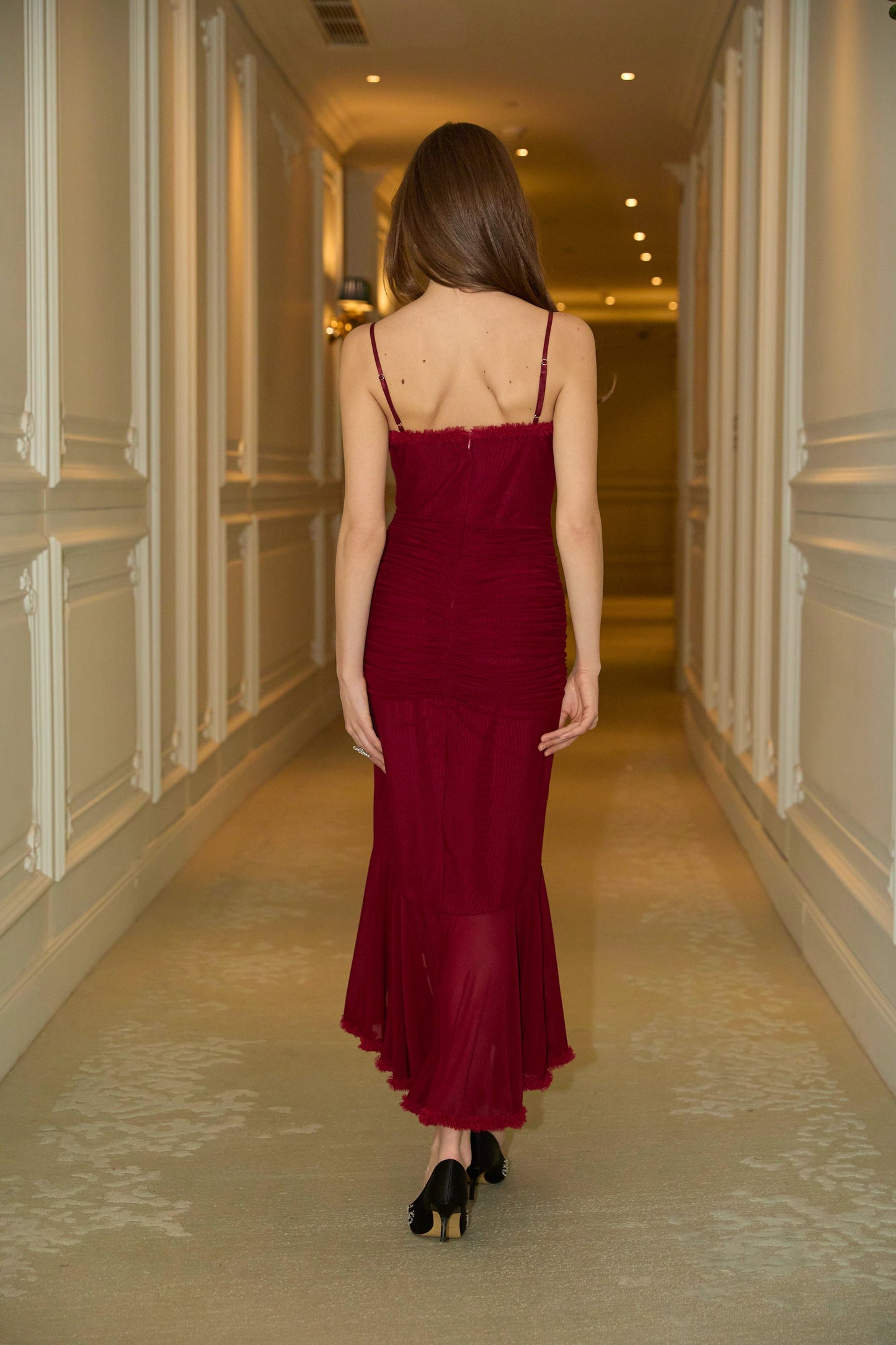 Viviane ruffle draped maxi dress in Red