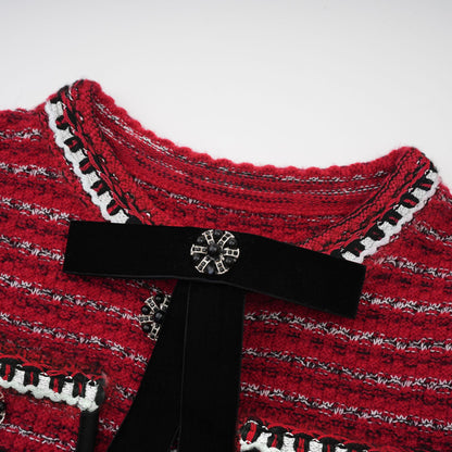 Faustine bow-detailed knit mini dress