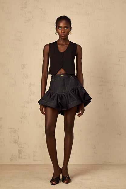 Yara Black Lace Panel Cropped Top
