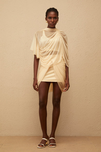 Pénombre Neutral Ruched Tulle Top & Skirt Set